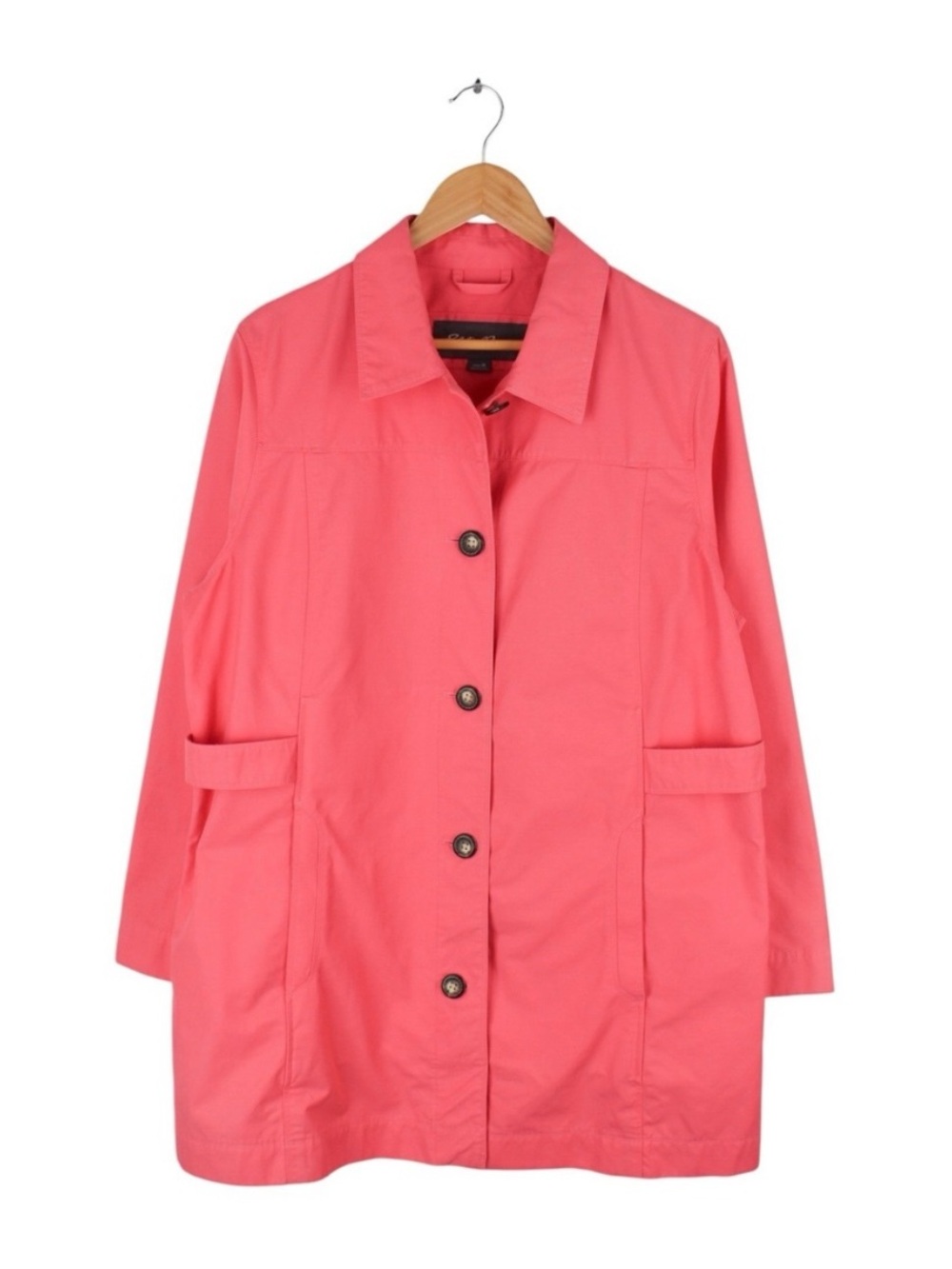 Eddie‎ Bauer Rain Trench Coat Women's XL Coral Pink Button Front Jacket
